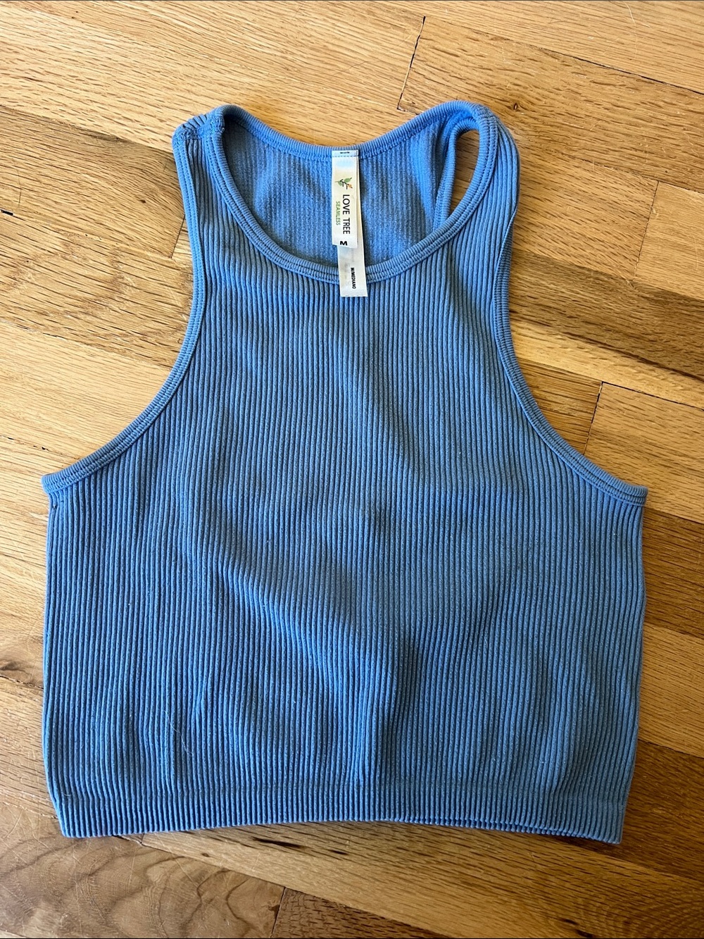 Love Tree Dusty Blue Ribbed Crop Tank